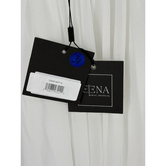 Mac Duggal White Faux Wrap Sleeveless Flowy Midi Dress – Size Small NWT - Picture 8 of 10